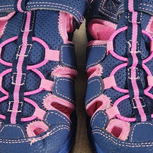 Falls Creek Navy Bright Pink Velcro Strap Closed Toe Bungee Jill Sandals Sz 2M - Picture 4 of 16